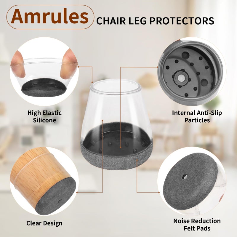 Amrules واقيات أرجل الكراسي الدائرية من أمرولز، 36 قطعة، أغطية سيليكون لأرجل الكراسي لحماية أرضيات البلاط، وسادات لباد لحماية أرجل الأثاث من الخدوش والضوضاء (حواف رمادية داكنة، المقاس: 0.9 بوصة - 1.29 بوصة). - Image 3